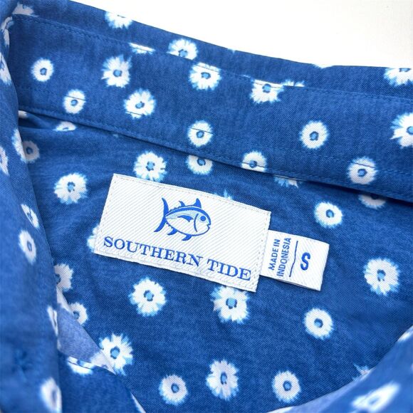 Southern Tide Performance Blue Floral Men's S Button Down Short Sleeve Shirt New - Picture 7 of 8